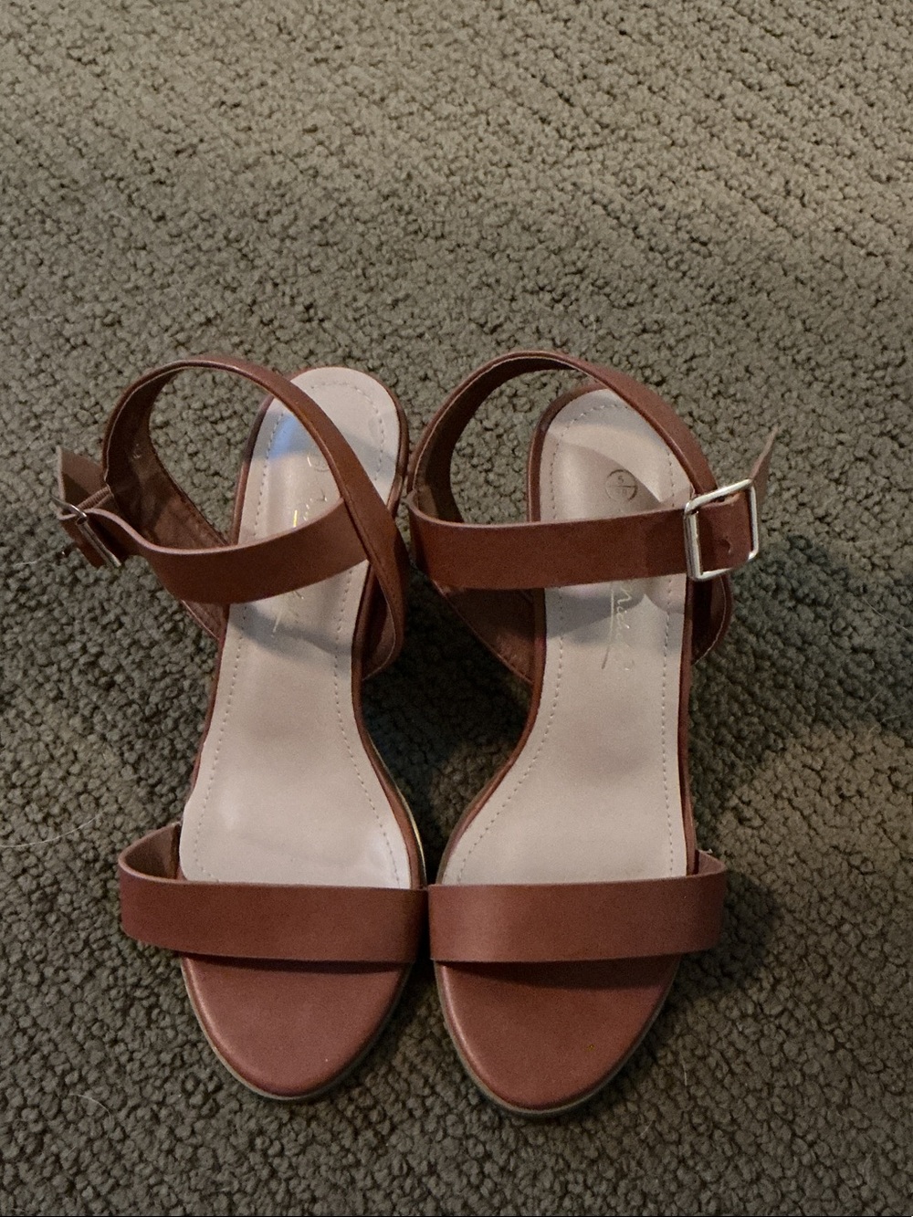 Anne Michelle Tan Brown Open-Toe Ankle Strap Heels